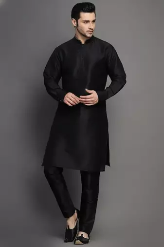 White  embroidered dupion art silk kurta set