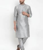 Grey embroidered dupion art silk kurta set