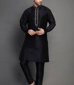 Black embroidered dupion art silk kurta set