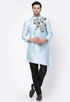 Light blue embroidered dupion art silk kurta set 1