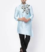 Light blue embroidered dupion art silk kurta set