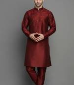 Maroon embroidered dupion art silk kurta set
