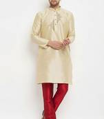 Light golden  embroidered dupion art silk kurta set