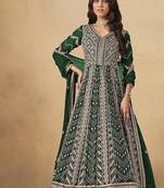 Faux georgette embroidered dark green anarkali suit