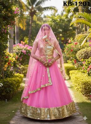 NET sequin WORK EMBROIDERY WORK LEHENGA CHOLI  1