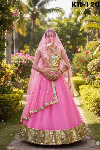 NET SEMI STITCHED SEQUENCE WORK EMBROIDERY WORK LEHENGA CHOLI 