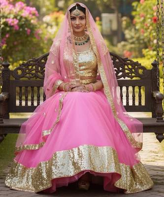 NET sequin WORK EMBROIDERY WORK LEHENGA CHOLI  2