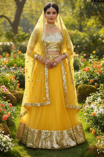 NET SEMI STITCHED SEQUENCE WORK EMBROIDERY WORK LEHENGA CHOLI 