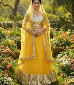 NET SEMI STITCHED SEQUENCE WORK EMBROIDERY WORK LEHENGA CHOLI 