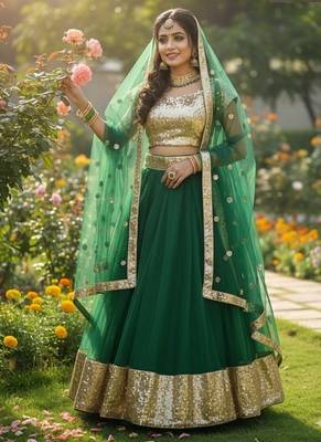 NET sequin WORK EMBROIDERY WORK LEHENGA CHOLI  1