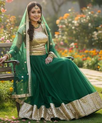 NET sequin WORK EMBROIDERY WORK LEHENGA CHOLI  2