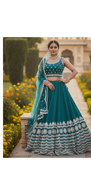 NET SEMI STITCHED SEQUENCE WORK EMBROIDERY WORK LEHENGA CHOLI  1