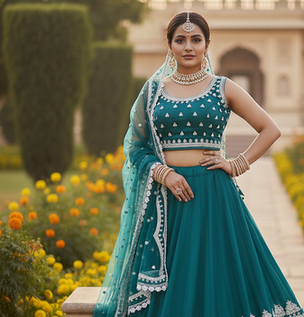 NET SEMI STITCHED SEQUENCE WORK EMBROIDERY WORK LEHENGA CHOLI 