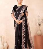 Black color resham multi kashmiri embroidery work saree