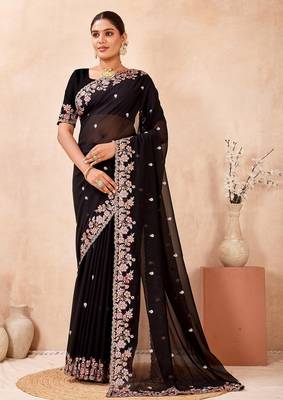 Black resham multi kashmiri embroidery work saree 3