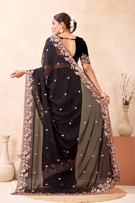 Black resham multi kashmiri embroidery work saree 5