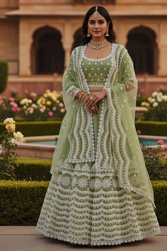 NET SEMI STITCHED SEQUENCE WORK EMBROIDERY WORK LEHENGA CHOLI 