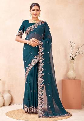 Morpeach color resham multi kashmiri embroidery work saree 1