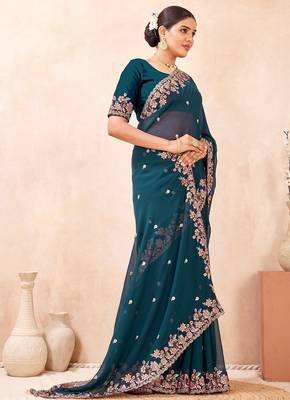 Morpeach color resham multi kashmiri embroidery work saree 2