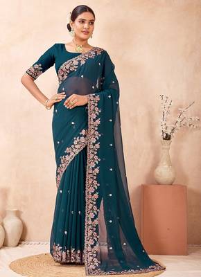 Morpeach color resham multi kashmiri embroidery work saree 3