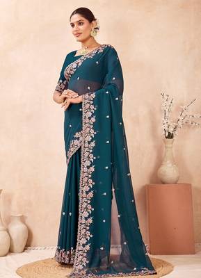 Morpeach color resham multi kashmiri embroidery work saree 4