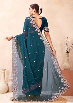 Morpeach color resham multi kashmiri embroidery work saree 5