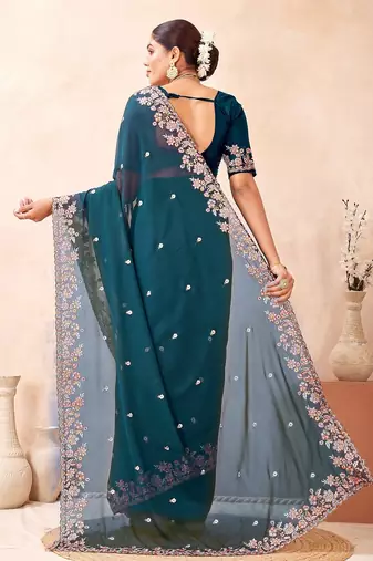 Morpeach color resham multi kashmiri embroidery work saree