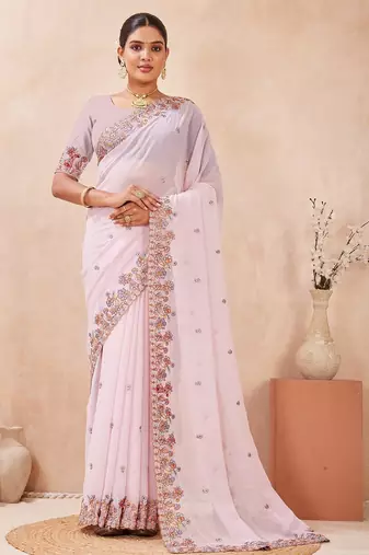 Levender color resham multi kashmiri embroidery work saree