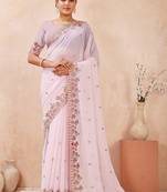 Levender color resham multi kashmiri embroidery work saree