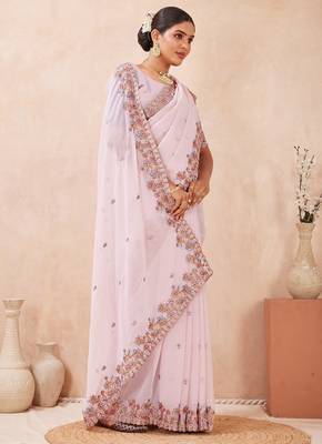 Levender color resham multi kashmiri embroidery work saree 2