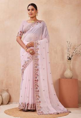 Levender color resham multi kashmiri embroidery work saree 3