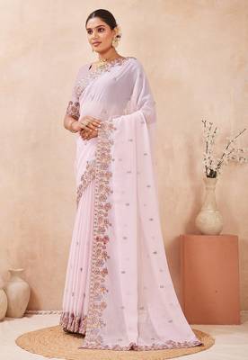 Levender color resham multi kashmiri embroidery work saree 4