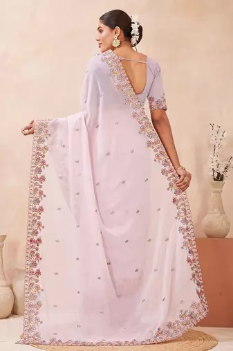 Levender color resham multi kashmiri embroidery work saree