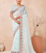 C green color resham multi kashmiri embroidery work saree