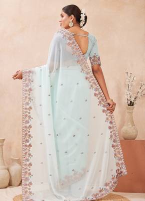 C green color resham multi kashmiri embroidery work saree 5