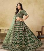 Dark Green Art Silk Embroidered Lehenga Choli Set for Wedding