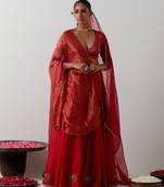 red plain chanderi lehenga set