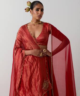 red plain chanderi lehenga set 4
