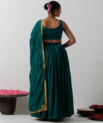 green plain chanderi lehenga set 2
