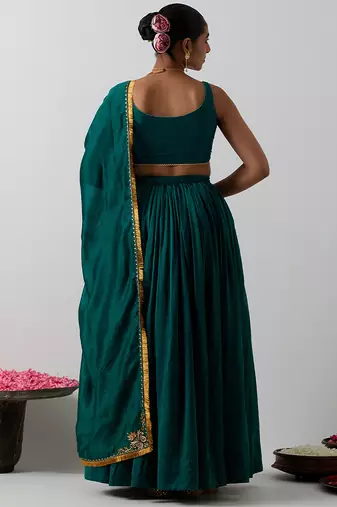 green plain chanderi lehenga set