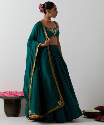 green plain chanderi lehenga set 4