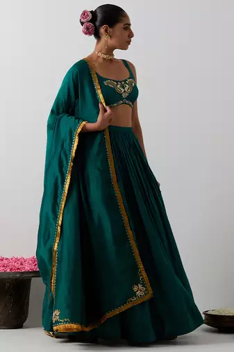 green plain chanderi lehenga set