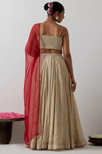 multicolor plain chanderi lehenga set
