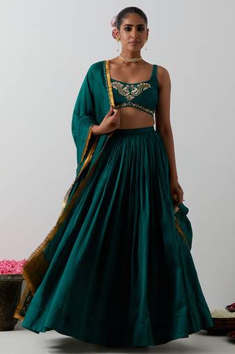 green plain chanderi lehenga set