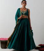 green plain chanderi lehenga set