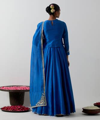 blue plain chanderi lehenga set 2