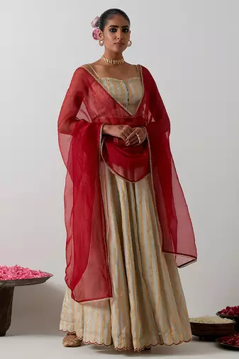 multicolor plain chanderi lehenga set