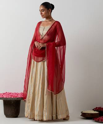 multicolor plain chanderi lehenga set 3