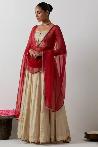 multicolor plain chanderi lehenga set