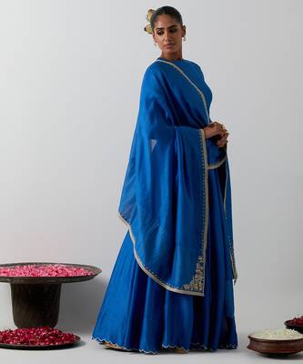 blue plain chanderi lehenga set 4